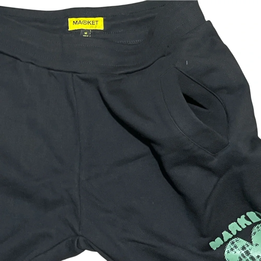Market Studios men’s sweatpants joggers black green print size medium pockets‎